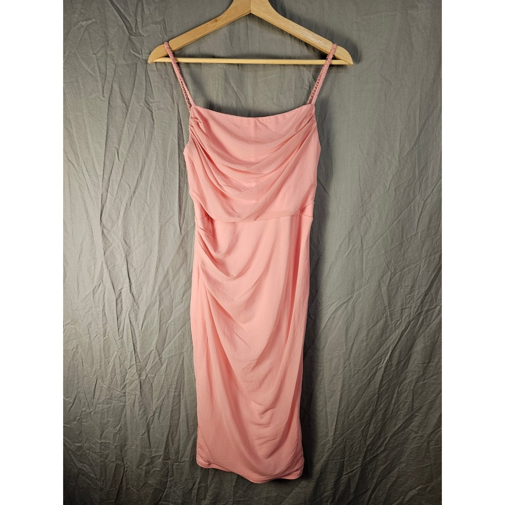 XINFSH Women Pink Ruched Cowl Neck Midi Bodycon Dress NWT Size Medium